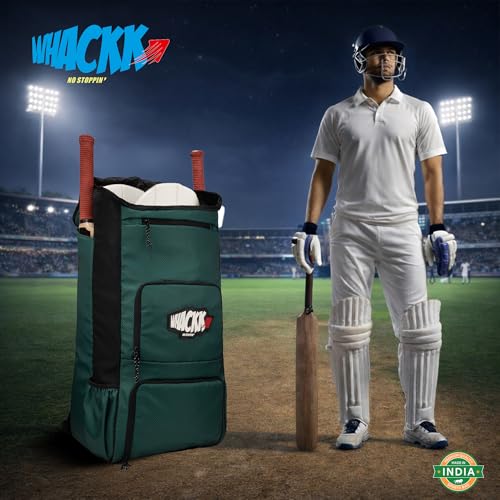 Image of WHACKK Pollock 90L Cricket Bag Green|Large Kit Bag with Dual Bat Pockets, Shoe Pocket, Helmet & Gloves Section, Multiple Storage Compartments