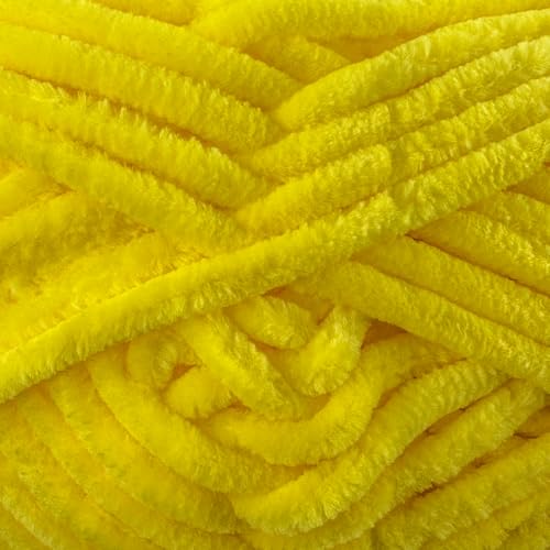 Image of Cuddly Velvet Chenille Yarn, Super Soft Fluffy Bulky for Knitting Crocheting Crafting Blanket Amigurumi, Durable for Shedding, 3.53 Ounces (100 Gram) 109 Yards (100 Meters) (Bright Yellow)