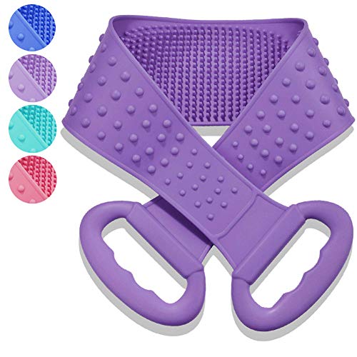 Back Scrubber for Shower, 27" Lengthen Silicone Back Cleaning Shower Strap Exfoliating Body Brush Deep Clean Back Remove Ash Mud Long Lasting Comfortable Massage Easy Cleaning Shower (Purple)