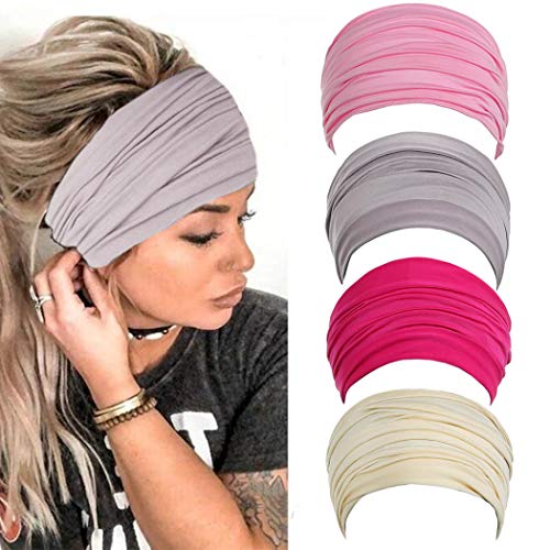 Fashband Wide Bobo Headbands Headwear Hair Band 4 PCs Fashion Hairbands Hair Accessories Running Yoga Fitness Hippie Head Wrap Bohemian Turban for Women and Girls