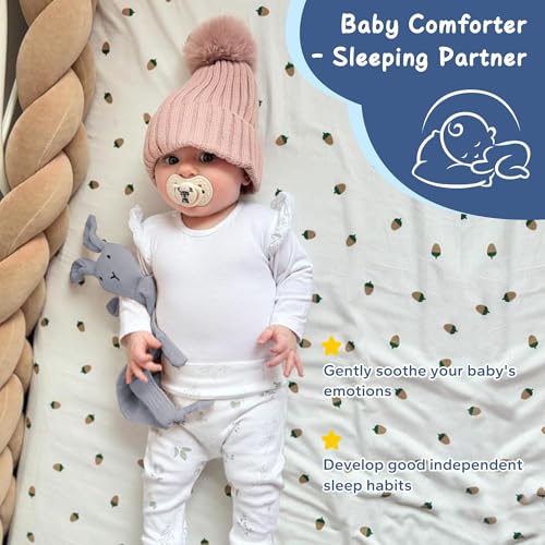 Image of ZIGJOY Bunny Lovey Muslin Cotton Baby Security Blanket Soft Breathable Lovies for Babies Gifts for Newborn Infant Toddler Boys and Girls, Grey & Blue