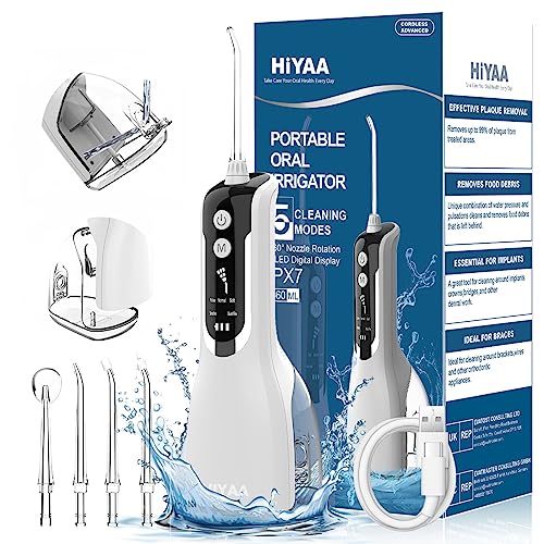 Water Flossers for Teeth Cordless Oral Irrigator Dental Flosser with 5 Modes, 360ML Portable Dental Water Flosser with 4 Jet Tips & USB Rechargeable Use for Travel-White