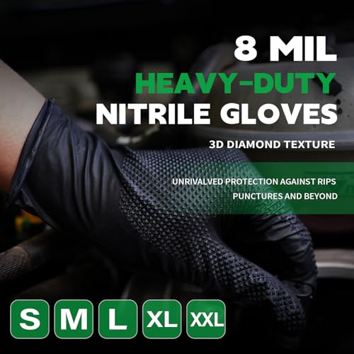 Image of FINITEX Industrial Diamond Texture Nitrile Black Glove - 100 /1000PCS Chemical Resistant 8mil Mechanic Disposable Gloves