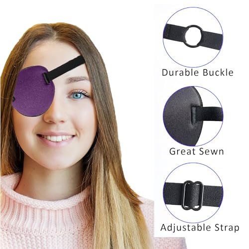Image of 2 Pcs Single Eye Patch for Adults Kids, Adjustable Patch for Amblyopia, Light-blocking for Lazy Eyes, Medical Pirate Costume (purple)