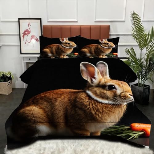 ZZXHG Edredón King Size Estampado 3D | Conejo Animal, Nórdico Máximo Confort para Camas Grandes, Lavable, Reversible, Incluye 2 Fundas de Almohada 50x75 cm_j13170