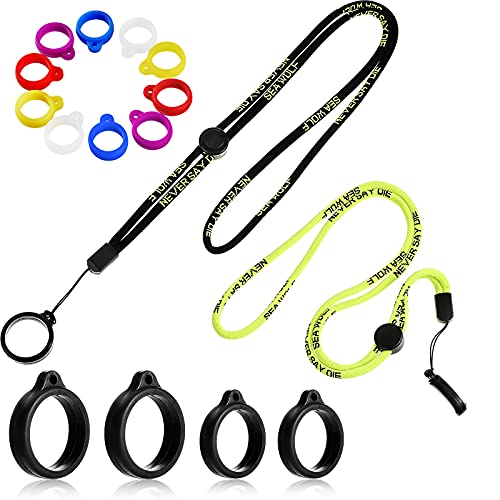 Chinco 16 Pcs Anti Lost Lanyard Set Include 2 Necklace Lanyards Safety Neck Strap with 14 Silicone Ring Soft Protective Ring(Yellow, Black)