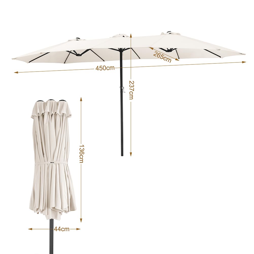 BAKAJI Ombrellone Doppio da Patio Rettangolare con Sistema di Apertura e Chiusura Manovella, 3 Tettucci Poliestere Anti UV e Impermeabile, Ideale per Giardino, Esterno, Bistrot, Bar (4,5 x 2,7 Metri)