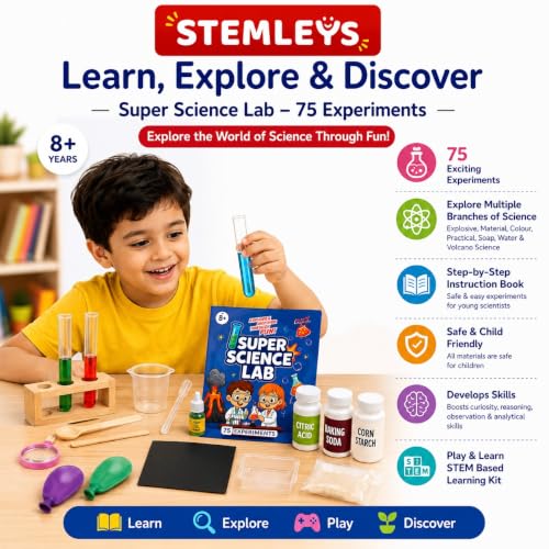 Image of Super Science Lab Kit for Kids, 75 Experiments STEM Educational Science Kit with Equipment, Chemicals and Instruction Manual, Age 8 Years+