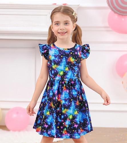 RAISEVERN Toddler Girls Dress Summer Ruffle Flutter Sleeve Dresses for Kids 2-7T2