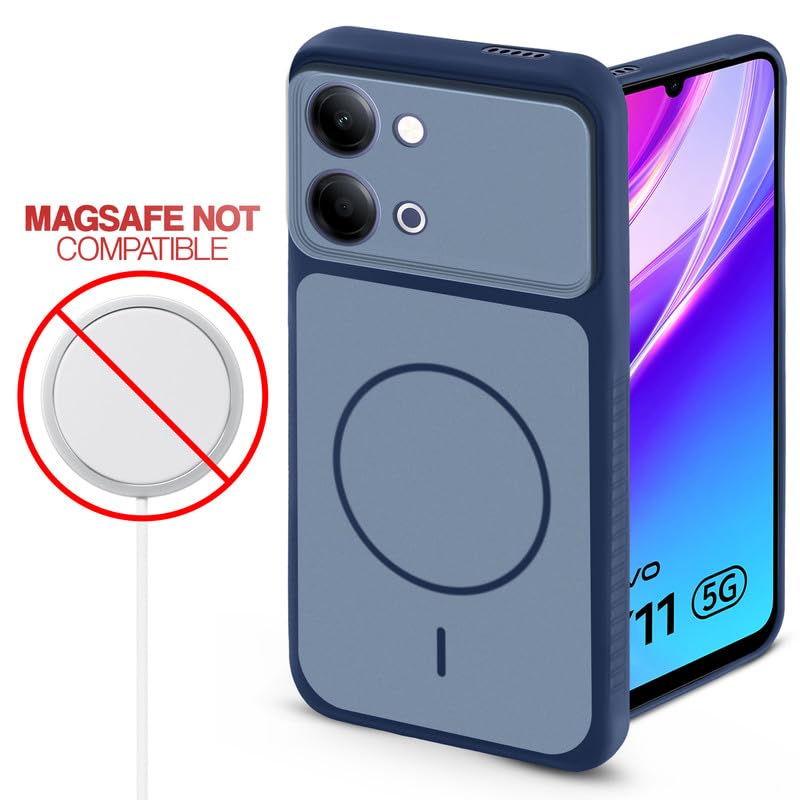 Image of Mr. Case Back Cover for Vivo Y11 5G | Ring Design Protective Case with Camera Cut Protection | Anti Slip Grip | Shockproof Mobile Cover - Blue