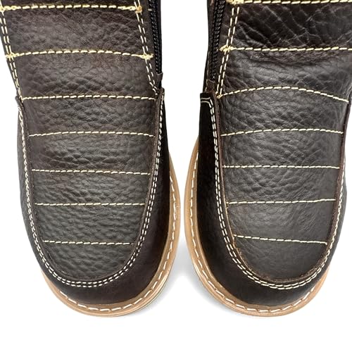 Mens Leather Moc Toe Double Zipper Soft Toe Work Boot4