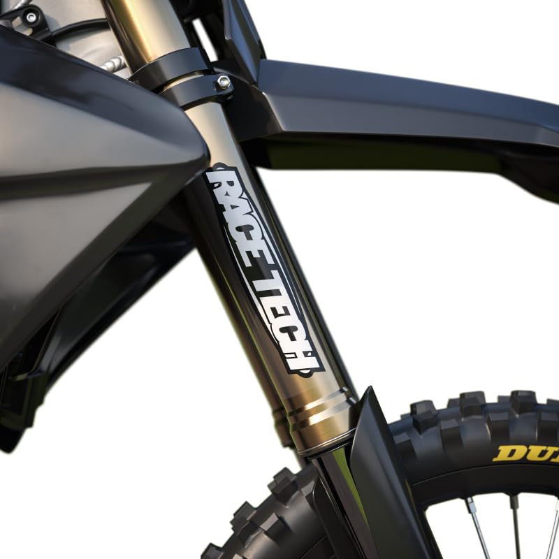 Race Tech Clear Fork Stickers Suspension Decals Set Left and Right (White/Black) (9x6.5) (RT-WHTBLK-CLR-Set)