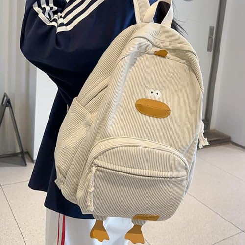 Novelty Duck Backpack, Large Capacity Cute Corduroy Aesthetic Goose Backpack for Women (White)2
