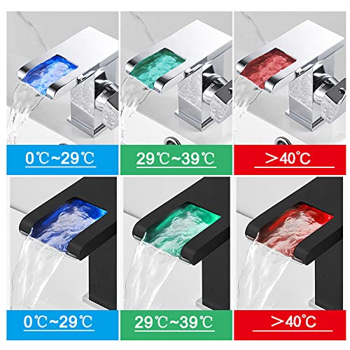 Grifo cascada LED para lavabo de baño monomando mezclador negro corto 4