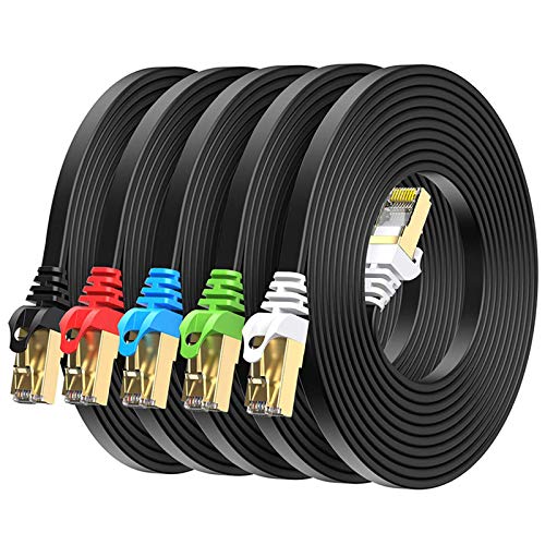 BUSOHE Cat8 Ethernet Cable 10FT 5 Pack Multi Color, Cat-8 Flat RJ45 Computer Internet LAN Network Ethernet Patch Cable Cord, 40Gbps 2000MHz Faster Than Cat7/Cat6/Cat5-10 Feet