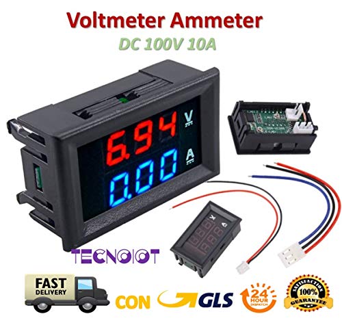 TECNOIOT DC voltímetro amperímetro Azul 100V 10A + LED Rojo voltímetro Digital Doble Amplificador Calibre