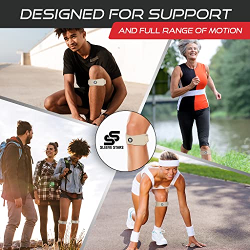 Image of Sleeve Stars Swedish Brand Patellar Tendon Support Strap for Women & Men Effective Osgood Schlatter Knee Brace Youth & Kids Knee Brace with 3 Adjustable Length fits 12 inch-24 inch (Single /Beige /Adult)
