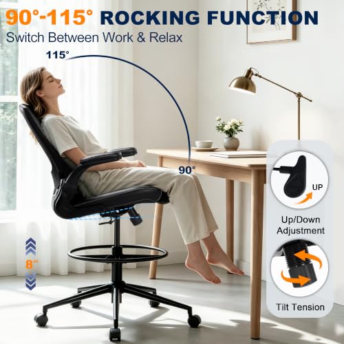 Image of Misolant Drafting Chair for Standing Desk, Tall Office Chair with Adjustable Height, 120Recline,Footrest Ring,Lumbar Support,High Office Chair for Home