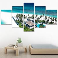 SIGNWIN 5 Panel Canvas Wall Art Beach Blue Coastal Cool Photography Relax/Calm for Home Decorations Ready to Hang - 60