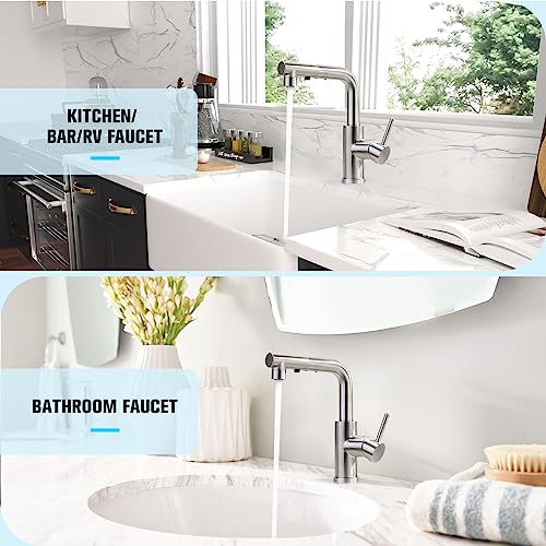 Crea 101413BN Kitchen Faucets With Pull Out Sprayer, Bathroom Sink Faucets Mini Bar Prep Faucet Single Handle 3 Hole Kitchen Farmhouse Utility Faucet Outdoor Laundry thumb #5