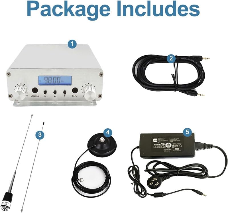 Transmetteur FM – Émetteur radio longue portée 15 W avec prise audio micro de 3,5 mm pour films et parkings d'église