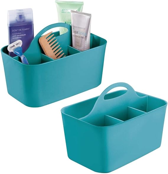mDesign Juego de 2 cestas de baño con asa – Para usar como organizador de cosméticos, caja organizadora para cocina o toallero – Cesta para ducha ...