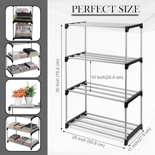 Image of Bumusty 4 Layer Tier Multipurpose Foldable Storage Rack, Bookshelf, ShoeShelf, Book Stand, Shoe Stand, Wardrobe Organizer for Clothes, Home, Library (4 Layer)