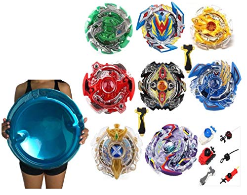 ML Conjunto de Peonzas Juguetes con Estadio Gigante 46cm, 8 peonzas giratorias Nado Spinner con 2 Turbo Burst Launcher, 8 lanzadores, 8 Espadas Juguete para niños