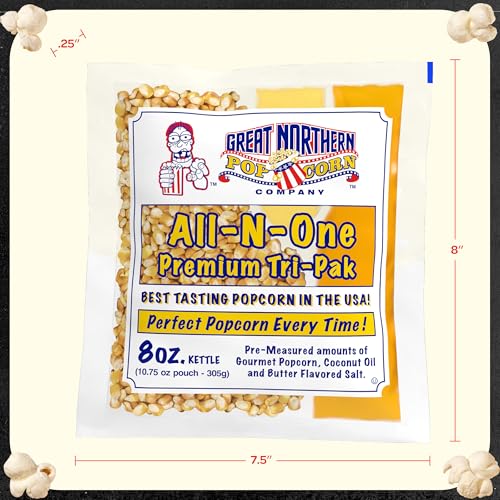 Image of Movie Theater Style 12-Count Popcorn Packs - Pre-Measured 8-Ounce All-in-One Kernel, Salt, Oil Packets for Popping Machines by Great Northern Popcorn