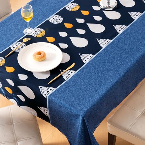 Image of HOKIPO Modern Grace Table Cloth for 4 Seater, 55x71 in, Navy Drops
