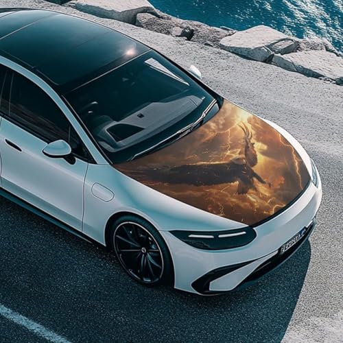 Image of Car Hood Cover, Eagle Lightning 59x39 Inch Waterproof Sunproof Auto Hood Wrap Blankets, Easy Installation Automotive Exterior Accessories