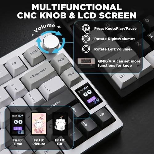 Image of YUNZII AL80 Mechanical Keyboard, Wireless Gaming Keyboard, 75% Layout, Bluetooth /2.4G /Wired, Three Modes, Full Aluminum CNC LCD Screen, Hot Swappable, Gasket Mount, Knob, for QMK /VIA Win /Mac