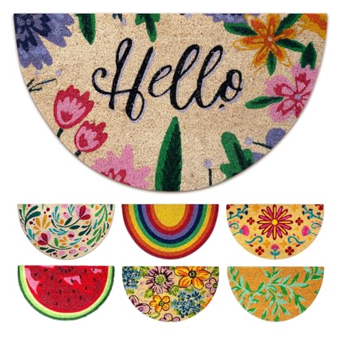 LUA VIKA Felpudo Entrada casa Originales   Hello   40x70 cm   Alfombra Entrada casa Exterior e Interior   Felpudo Coco semicircular   Resistente y Antideslizante