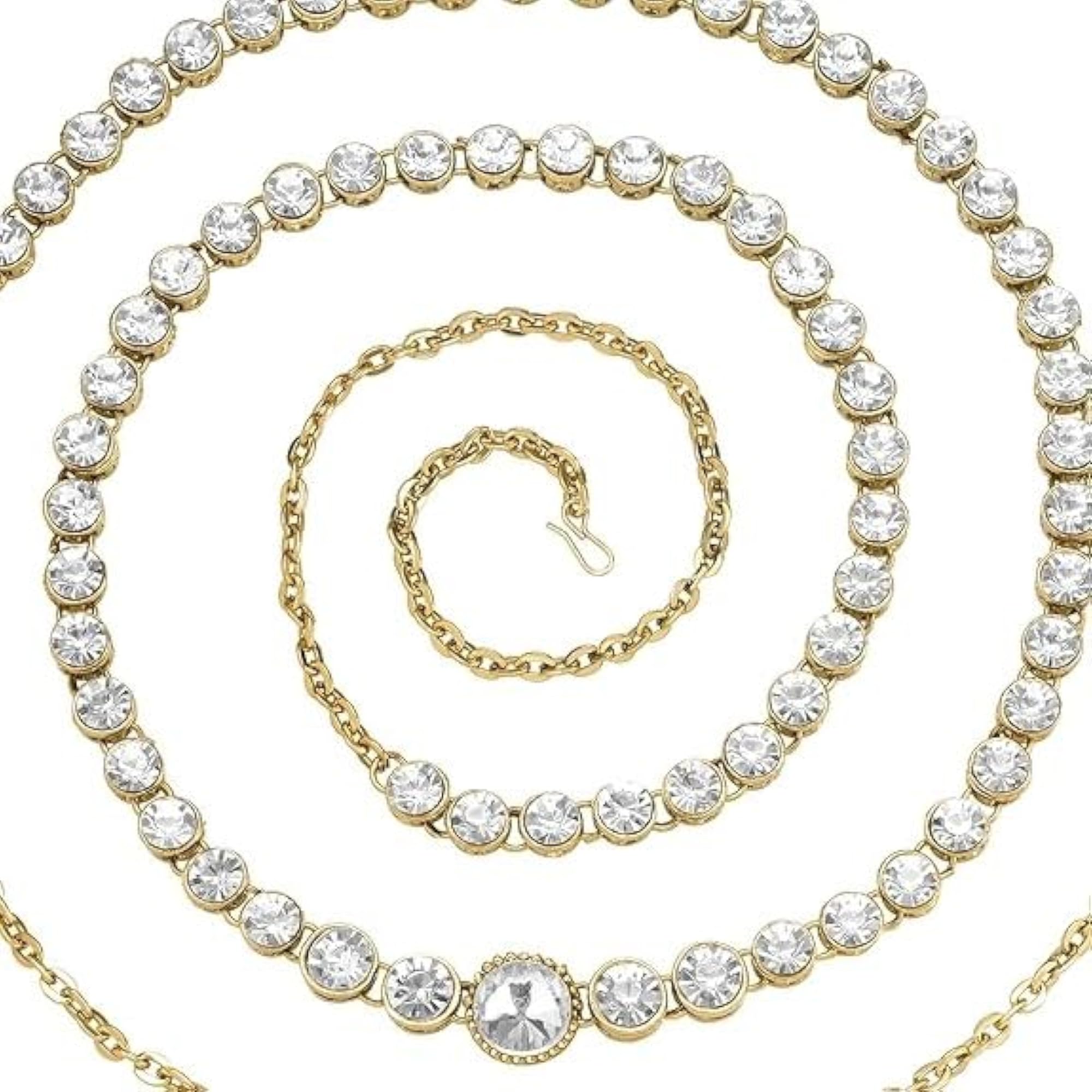 Women's Crystal Rhinestone Chain Belt, Adjustable Gold-Toned