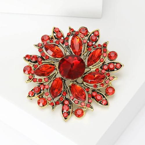 Image of Rhinestone Flower Brooch for Women Vintage Crystal Flower Brooch Pin Elegant Clothing Hat Bag Accessories Christmas Birthday Party Wedding Costume Jewelry