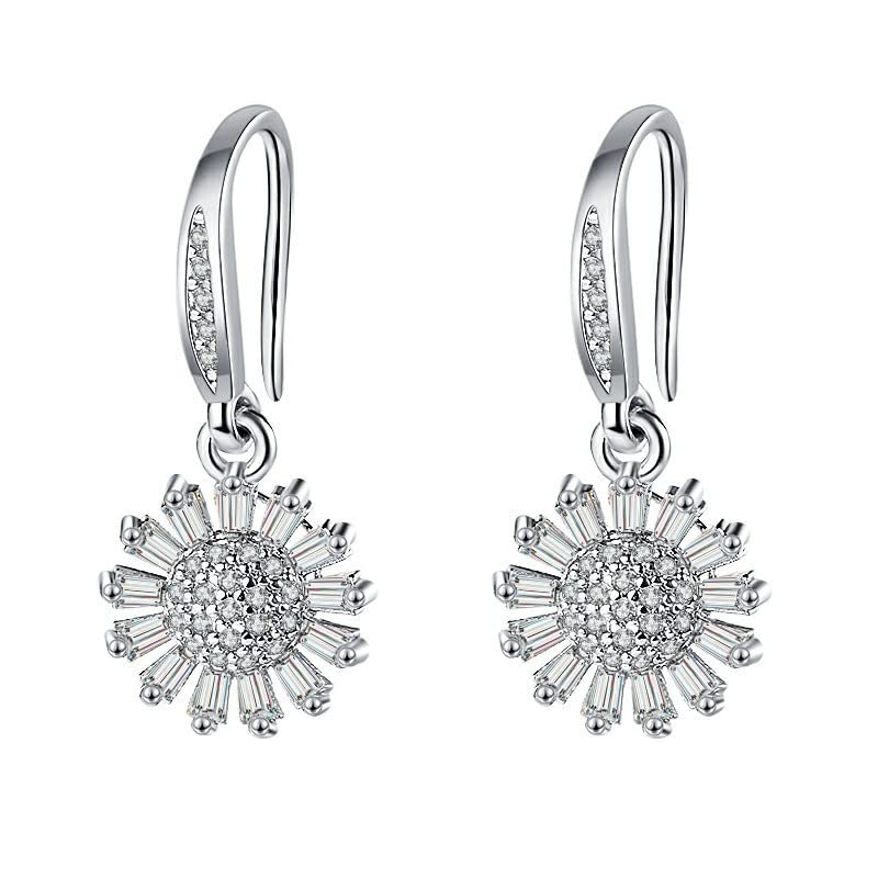 Boucles d'oreilles or blanc 14K et moissanite tournesol élégantes pour femme