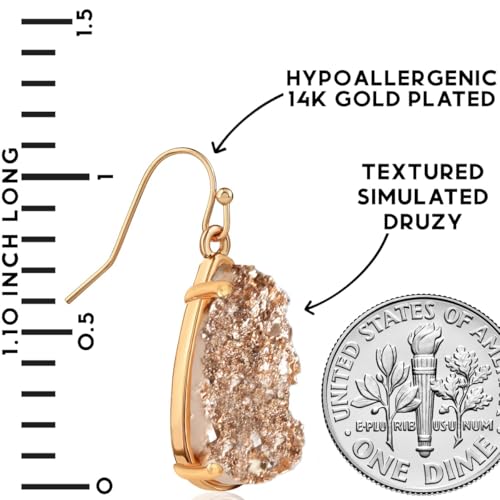 Teardrop Dangle Earrings for Women with Simulated Druzy Stones in Gold or Silver Tone4