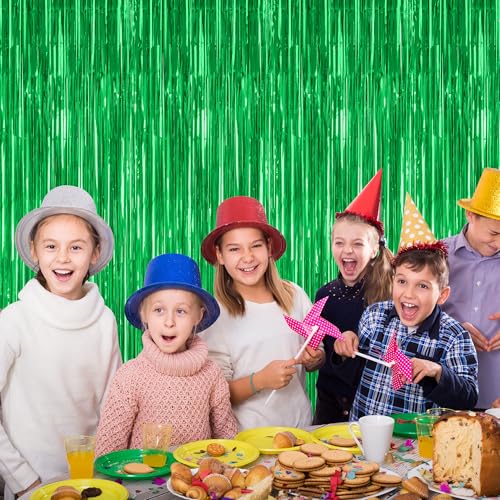 Image of ZATAYE 8 Pack Green Christmas St Patricks Foil Curtain Streamer Decorations | Green, Metallic Foil, 3.28 x 7.05 FT, Tinsel Backdrop, Foil Curtain Streamer, Christmas St Patricks Party