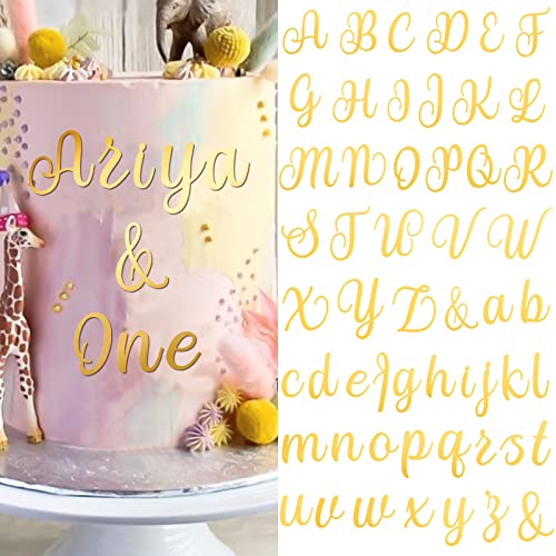 BETESSIN 54Pcs Buchstaben Deko Torte Gold Kuchen Dekoration Geburtstag Acryl 2 Sets A-Z Tortendeko Großbuchstaben Kleinbuchstaben Tortenaufsatz Set für Hochzeit Jubiläum Party Feier B