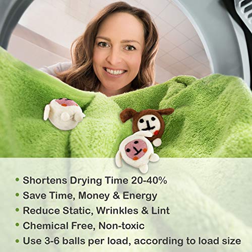 EconoHome Wool Dryer Balls Gift Set - with 2 Essential Oils - 3-Color Sheep, Anti Static Laundry Balls - 100% Organic New Zealand Wool - XL - All Natural, Hypoallergenic Fabric Softener