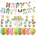 Babioms 34Pcs Cumpleaños de Cartoon, Happy Birthday Banner, Cake Toppers, Cartoon Anime Theme Globo Artículos para Fiesta de Cumpleaños