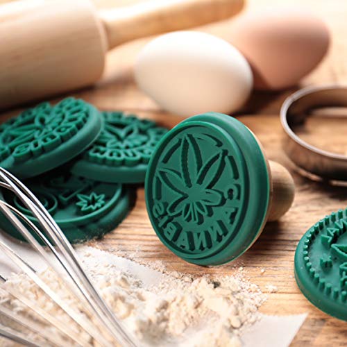 Marijuana Silicone Cookie Stamps, Stainless Steel Cookie Cutter, Wood Handle, Party Novelty Gift, 6 Stamp Set #TOP1