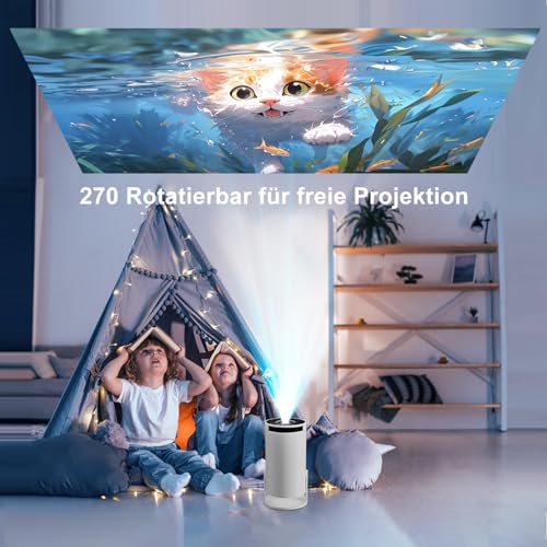 ZDSSY Beamer,Mini Beamer Klein 4K Unterstützung 1080P,Projektor mit WiFi 6 & Bluetooth 5.2,Autofokus/Trapezkorrektur,Portable Projector integrierte Apps,für Android/iPhone/PC/Mac/Switch/PS5-Weiß