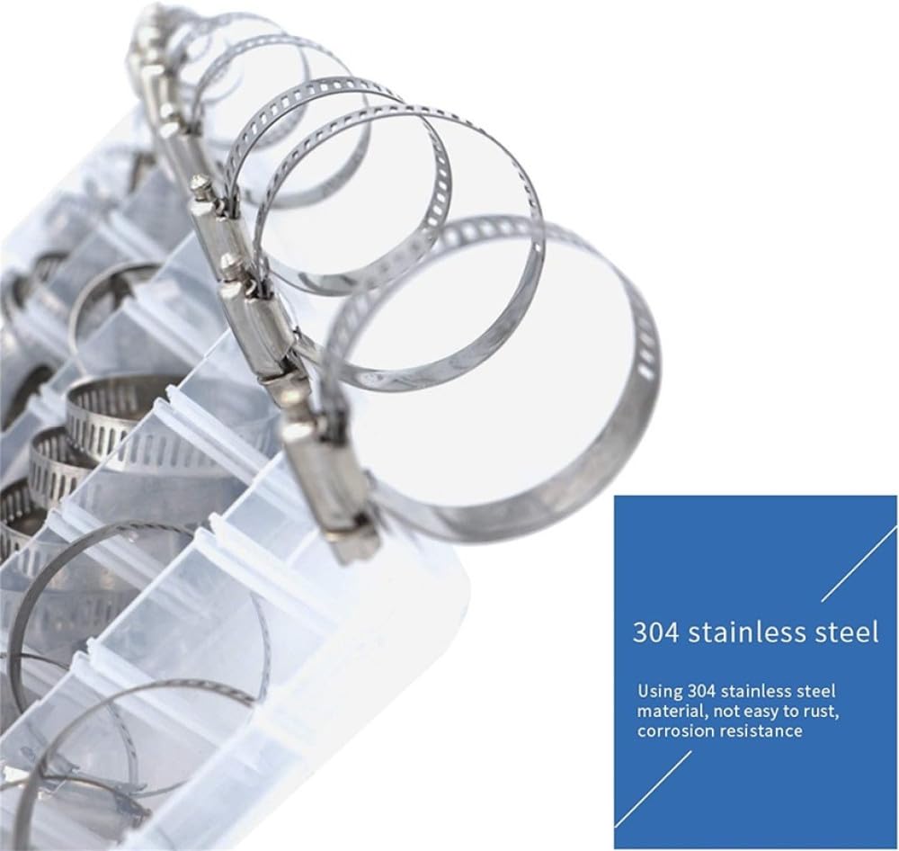 80 Stück Schlauchschellen Rohrschellen 6 mm - 51 mm Edelstahl-Ringschelle Schlauchschelle Edelstahl-Set Automobilrohre Clip Festes Werkzeug