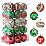 Christmas Ornaments Set, 30 pcs 2.36inch Red Green White Christmas Balls Ornaments for Christmas Tree Decorations Shatterproof Hanging Baubles Decoration for Xmas Thanksgiving Holiday Party Home Decor