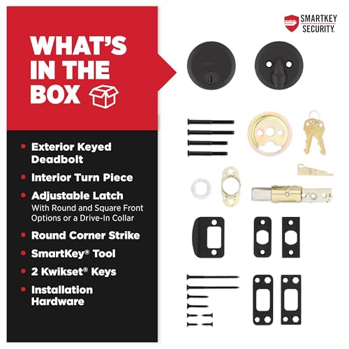 Kwikset Hometown Deadbolt Lock, Matte Black, Round Exterior Keyed Front Entry Door, Pick Resistant SmartKey Rekey Security, Single Cylinder Dead Bolt Door Lock, with Microban Protection by Kwikset - Image 4