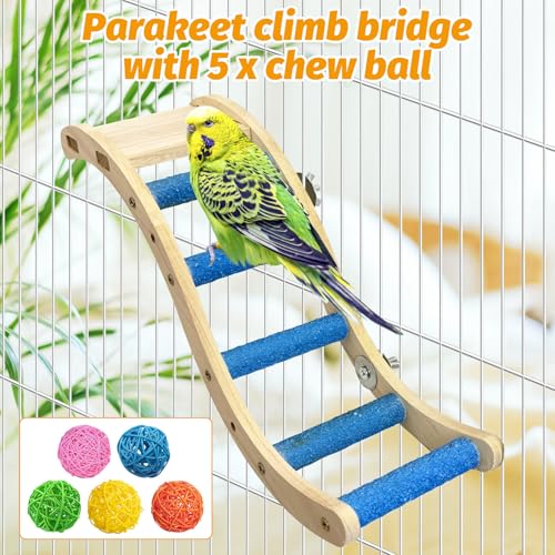 Image of Nature Wooden Bird Ladder Pet Parrots Climb Bridge Exercise Stands for Parakeet Climbing Chewing Bridge Bird Cage Accessories for Cockatiel Parakeet Lovebirds Budgie (Blue)