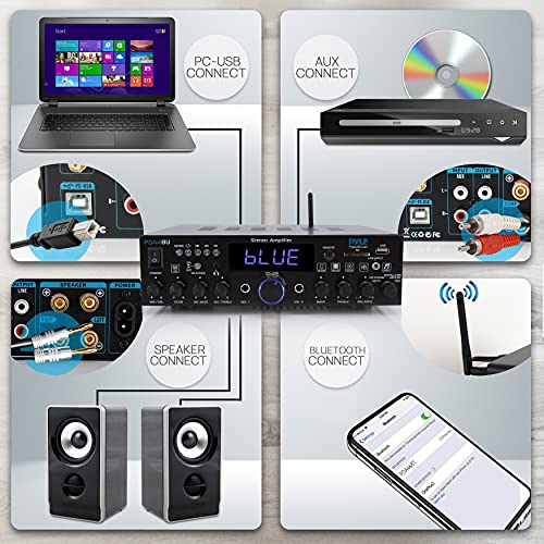image for Pyle Wireless Bluetooth Home Stereo Amplifier-Multi-Channel 200W Power