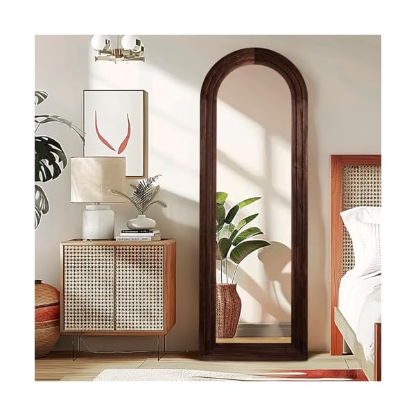  65x22-Arched-Full-Length-Mirror-Solid-Wood-Frame-Floor-Large-Mirror-for-Living-Room-Bedroom-Hanging-Standing-or-Leaning-Wall-Mounted-Brown