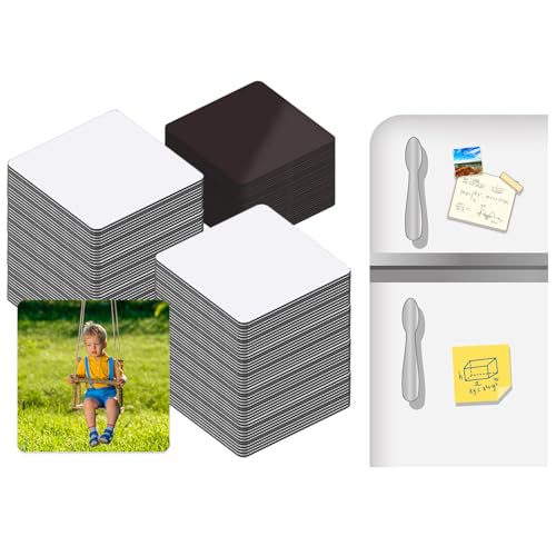 50 PCS Sublimation Magnet Blanks Metal Products Bulk Square 25 Metal Sublimation Blanks and 25 Magnets 3x3 inch Sublimation Fridge Magnet Aluminum Sign Blanks for Kitchen Office Decorative